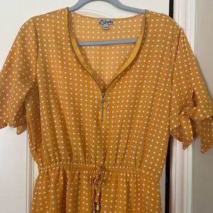 Yellow dotted dress above knee length